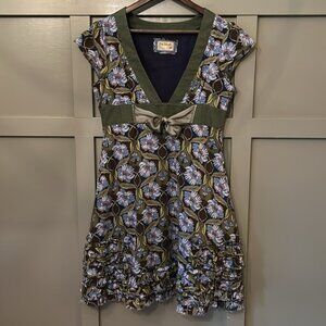 Free People Floral Printed Cotton Sun Dress A-Line V-Neck Ruffle Hem Size 10